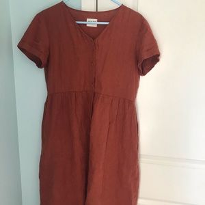 OffOn Linen Dress with Button Closure (Redwood)